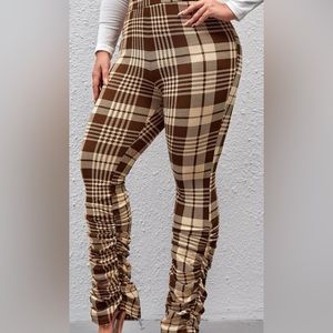 Plus size plaid stacked pants